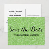 Grüner Glitzer Save the Date Postkarte (Vorne/Hinten)