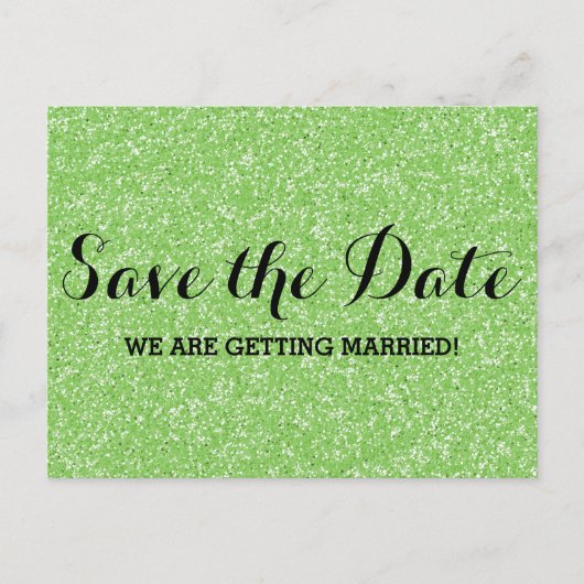 Grüner Glitzer Save the Date Postkarte (Vorderseite)