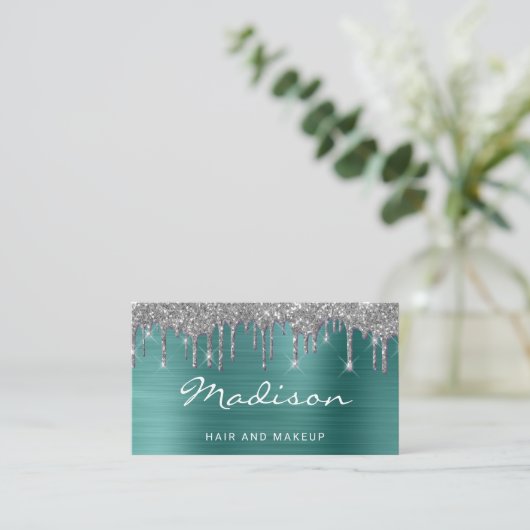 Grüner Glitzer Stylist Visitenkarte (Stehend Vorderseite)