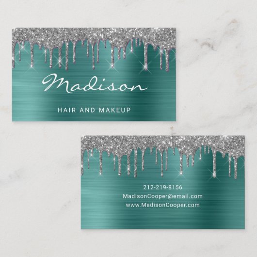 Grüner Glitzer Stylist Visitenkarte (Vorne/Hinten)