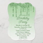 GRÜNER GLITZER TROPFEN ELEGANT GEBURTSTAG EINLADUN EINLADUNG (Vorne/Hinten)