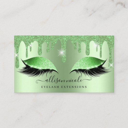 Grüner Glitzer Tropfen Metallischer Foil Eyelash Visitenkarte (Vorderseite)