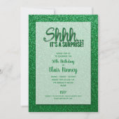 Grüner Glitzer ÜBERRASCHEN Geburtstag Einladung (Vorderseite)