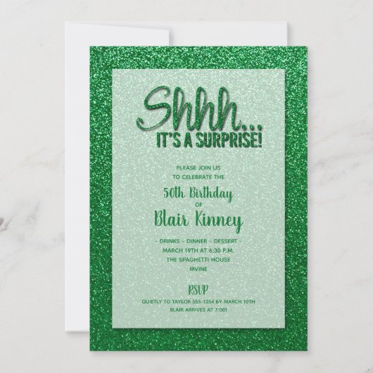 Grüner Glitzer ÜBERRASCHEN Geburtstag Einladung (Vorderseite)