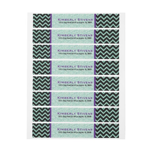 Grüner Glitzer und Glitzern mit schwarzem Zickzack Rundum-Adressaufkleber (Bogen)