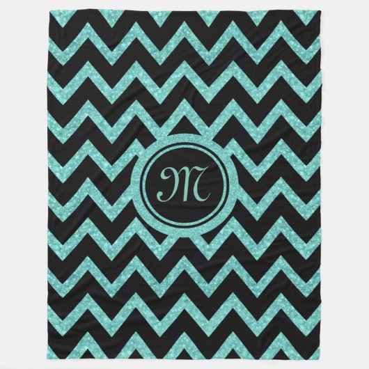 Grüner Glitzer und Glitzern mit schwarzem Zigzag-M Fleecedecke (Vorderseite)