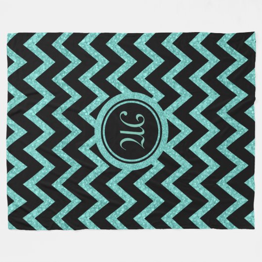 Grüner Glitzer und Glitzern mit schwarzem Zigzag-M Fleecedecke (Vorderseite (Horizontal))