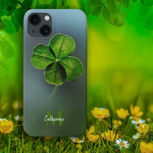 Grüner Glücksklee Shamrock Name und Monogramm iPhone 16 Hülle