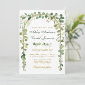 Grüner Goldbogen der Eukalyptus-Hochzeit Einladung (Stehend Vorderseite)