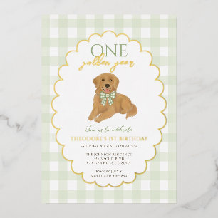 Grüner Golden Retriever Hund Pawty 1. Geburtstag Folieneinladung