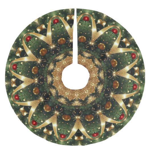 Grüner Goldener Dekorativer Weihnachtsbaum-Teppich Polyester Weihnachtsbaumdecke (Vorderseite)