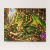 Grüner Goldener Drache mit Buch und Kaffee Puzzle (Horizontal)