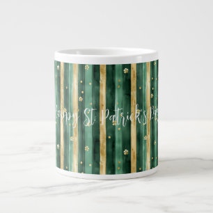 Grüner Goldener Kleeblatt-St.-Patricks-Tag-Streife Jumbo-Tasse
