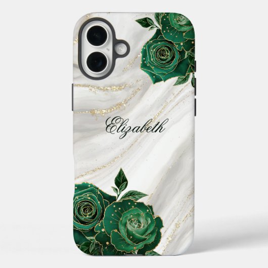 Grüner goldfarbener weißer Marmor Case-Mate iPhone Hülle (Rückseite)