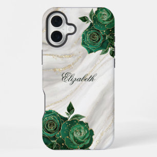 Grüner goldfarbener weißer Marmor iPhone 16 Plus Hülle