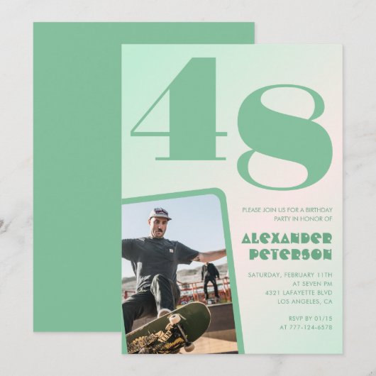 Grüner Gradient 48. Geburtstag Einladungen Boy Fot (Vorne/Hinten)