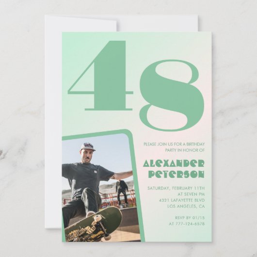 Grüner Gradient 48. Geburtstag Einladungen Boy Fot (Vorderseite)