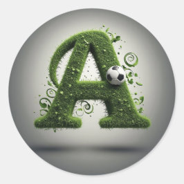 Grüner Gras-Buchstabe A-Topiarie mit Fußball Runder Aufkleber