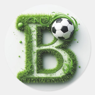 Grüner Gras-Buchstabe-B-Topiarie mit Fußball Runder Aufkleber