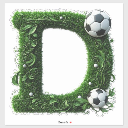 Grüner Gras-Buchstabe D-Topiaire mit Fußball Aufkleber (Blatt)