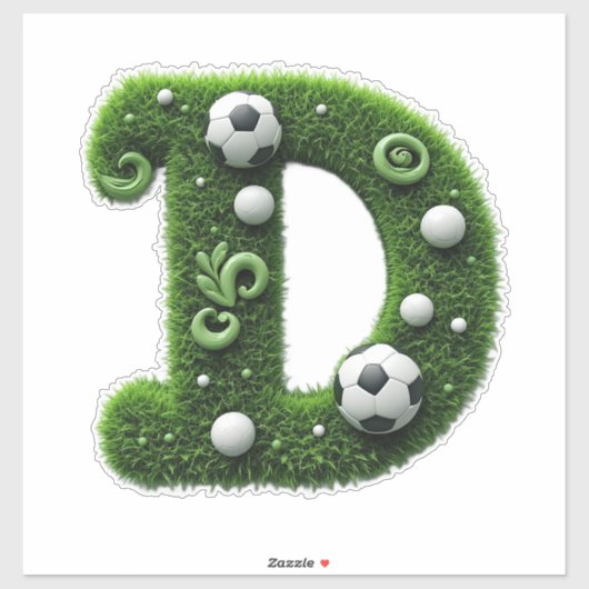 Grüner Gras-Buchstabe D-Topiaire mit Fußball Aufkleber (Blatt)