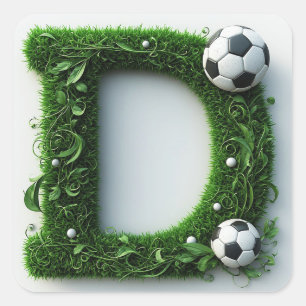 Grüner Gras-Buchstabe D-Topiaire mit Fußball Quadratischer Aufkleber