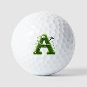 Grüner Grasbuchstabe A mit Golfschlägern: Sport, N Golfball