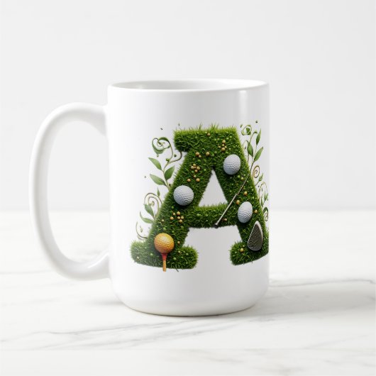 Grüner Grasbuchstabe A mit Golfschlägern: Sport, N Kaffeetasse (Links)