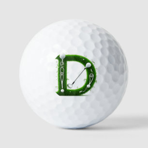 Grüner Grasbuchstabe D mit Golfschlägern: Sport, N Golfball