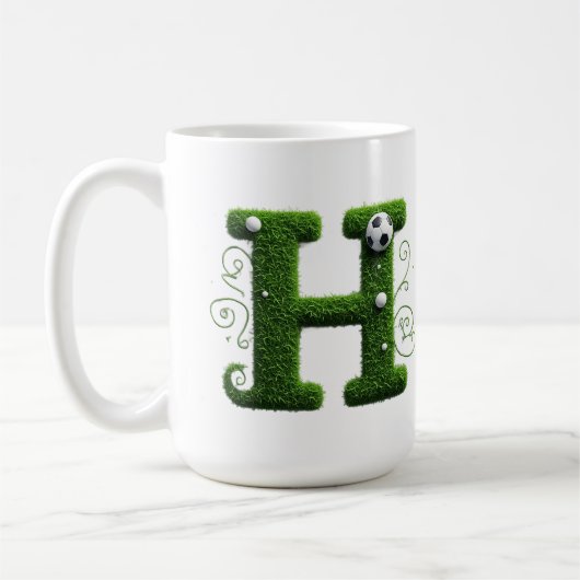 Grüner Grasbuchstabe H mit Fußball Kaffeetasse (Links)