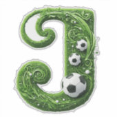 Grüner Grasbuchstabe J mit Fußball Aufkleber (Vorderseite)