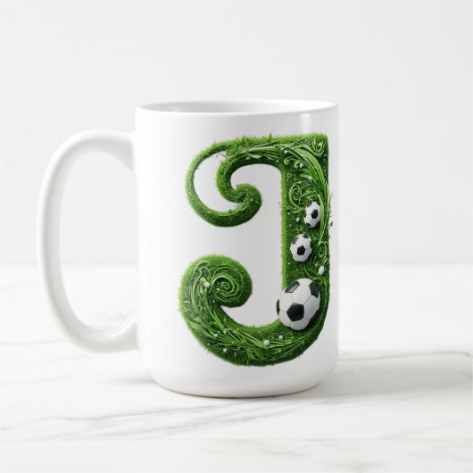 Grüner Grasbuchstabe J mit Fußball Kaffeetasse (Links)