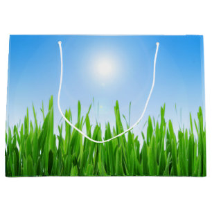 Grüner Grasgarten mit Blau Himmel Design Große Geschenktüte