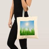 Grüner Grasgarten mit Blau Himmel Design Tragetasche (Vorderseite (Produkt))