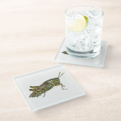 Grüner Grasshopper-Untersetzer Glasuntersetzer (Schrägansicht)