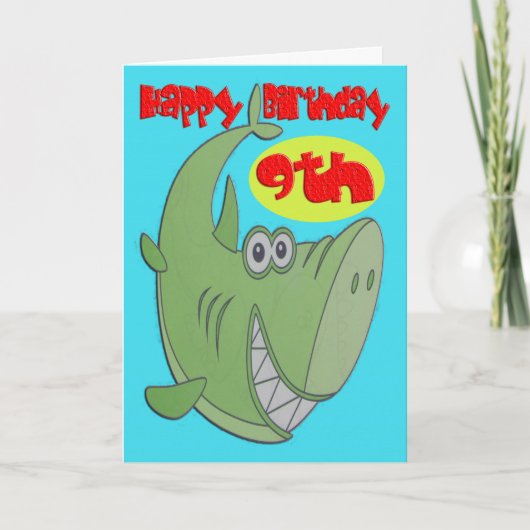 Grüner Hai Neunter Geburtstag Karte (Vorderseite)