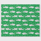 Grüner Hai und Schneeflocken Weihnachtsdesign Geschenkpapier (Flach)