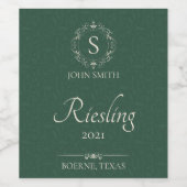 Grüner handgefertigter Wein Mit Monogramm Weinetikett (Einzelnes Label)