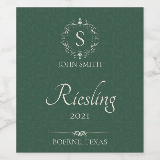 Grüner handgefertigter Wein Mit Monogramm Weinetikett (Einzelnes Label)