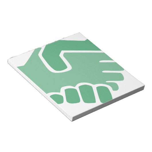 Grüner Handshake Notizblock (angewinkelt)