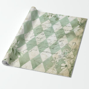 Grüner Harlekin-Blumen-Schrift im Vintage-Stil Geschenkpapier