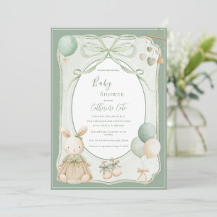 Grüner Hase Kaninchen Vintage Babyparty Einladung