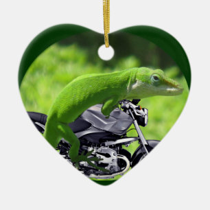 Grüner hawaiianischer Gecko-Reiter-Schmuck Keramikornament
