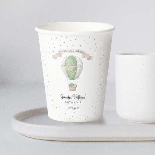 Grüner Heißluftballon Babyduschpapiertasse Pappbecher