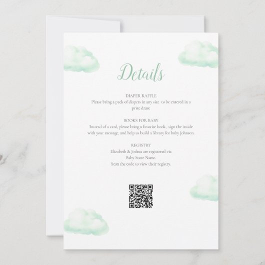 Grüner Heißluftballon in einer Babydusche Einladung (Rückseite)