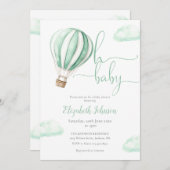 Grüner Heißluftballon in einer Babydusche Einladung (Vorne/Hinten)