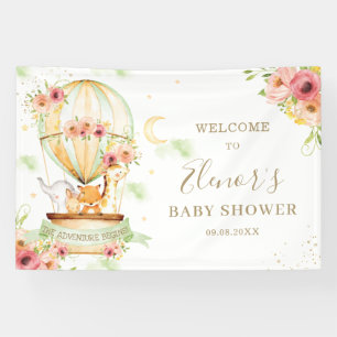Grüner Heißluftballon Tierbabydusche Hintergrund Banner