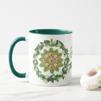Grüner Herbstkranz Flora Blätter Frohes Erntedankf Tasse