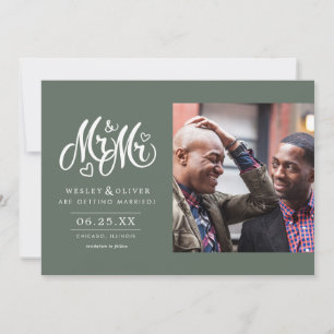 Grüner Herr & Mr. Script - mit Foto Save The Date