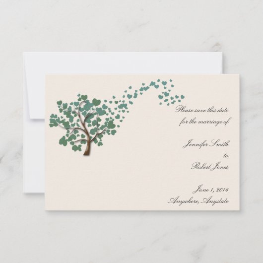 Grüner Herzbaum auf Elfenbein Save the Date Einladung (Vorderseite)
